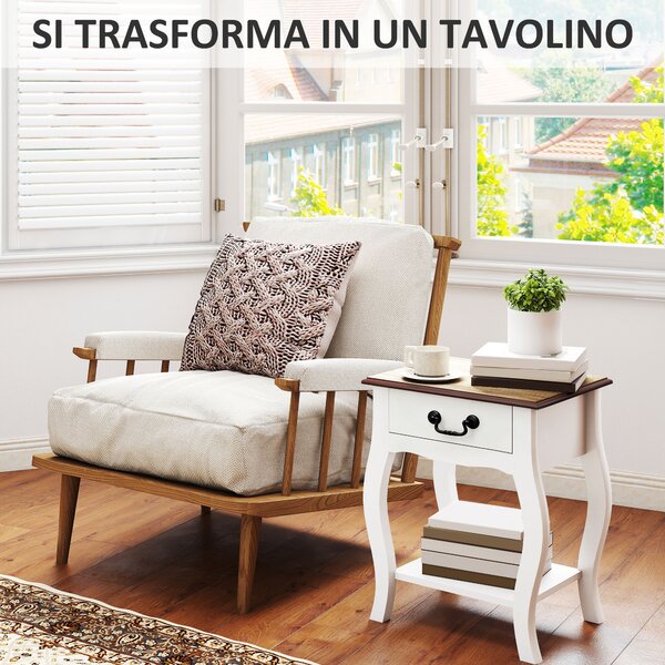HOMCOM Comodino con Cassetto e Ripiano Aperto in Stile Francese in Legno, 45x35x55 cm, Bianco e Rovere | Aosom Italy