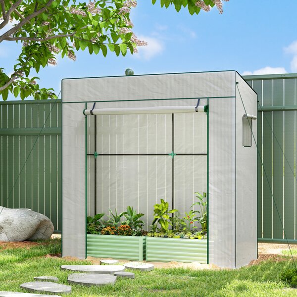 Outsunny Serra per Piante con 2 Finestre Laterali a Rete e Ingresso Avvolgibile, in PE e Acciaio, 196x77x197 cm, Bianco | Aosom Italy