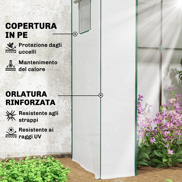 Outsunny Serra per Piante con 2 Finestre Laterali a Rete e Ingresso Avvolgibile, in PE e Acciaio, 196x77x197 cm, Bianco | Aosom Italy