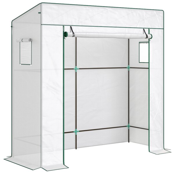 Outsunny Serra per Piante con 2 Finestre Laterali a Rete e Ingresso Avvolgibile, in PE e Acciaio, 196x77x197 cm, Bianco | Aosom Italy