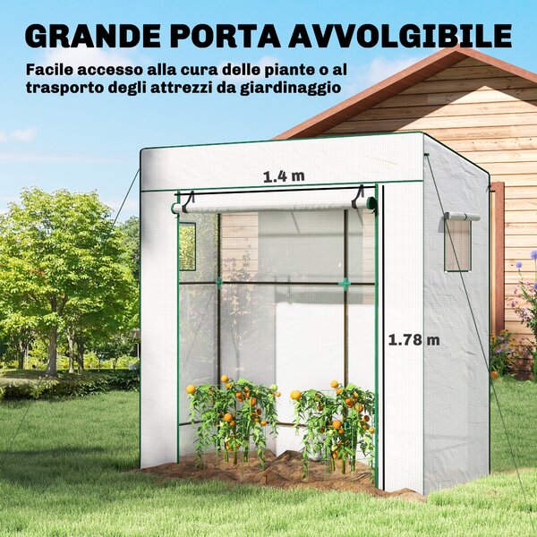 Outsunny Serra per Piante con 2 Finestre Laterali a Rete e Ingresso Avvolgibile, in PE e Acciaio, 196x77x197 cm, Bianco | Aosom Italy