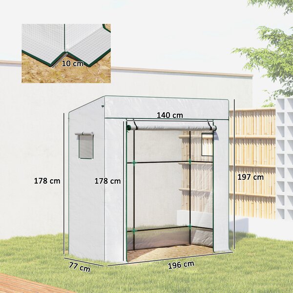 Outsunny Serra per Piante con 2 Finestre Laterali a Rete e Ingresso Avvolgibile, in PE e Acciaio, 196x77x197 cm, Bianco | Aosom Italy