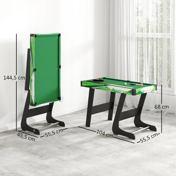 SPORTNOW Tavolo da Biliardo Pieghevole con Stecche, Palle e Triangolo per Adulti e Bambini da 12 Anni, 104x55.5x68 cm | Aosom Italy