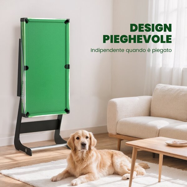 SPORTNOW Tavolo da Biliardo Pieghevole con Stecche, Palle e Triangolo per Adulti e Bambini da 12 Anni, 104x55.5x68 cm | Aosom Italy