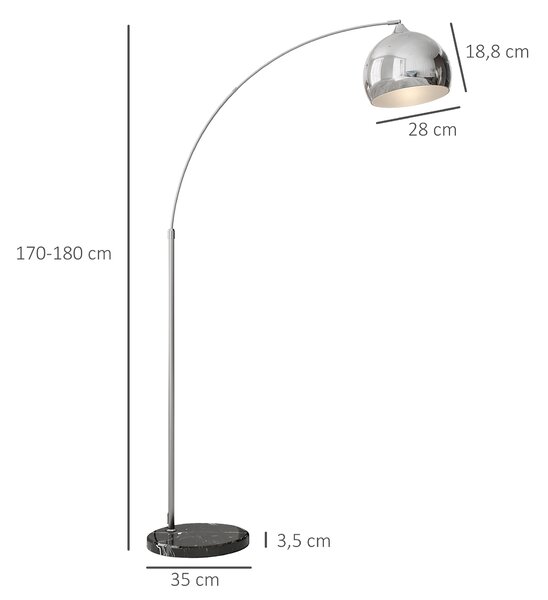 HOMCOM Lampada da Terra Vintage ad Arco con Asta Regolabile, Interruttore a Pedale, Attacco E27, Argento | Aosom Italy