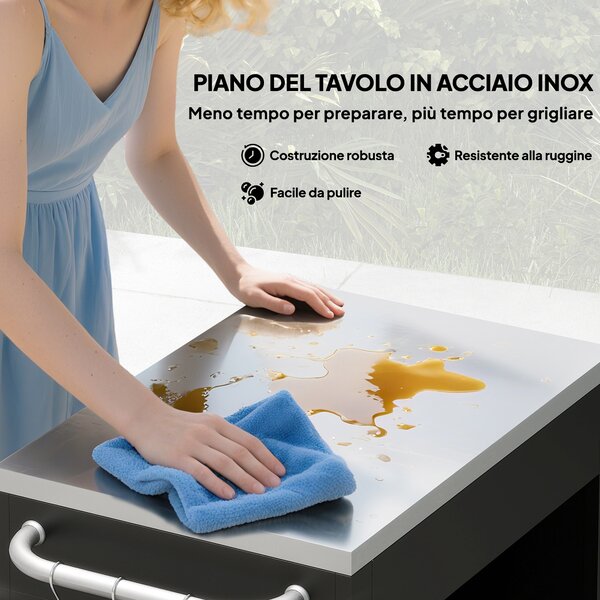 HOMCOM Carrello da Cucina in Acciaio Inox con Armadietto Contenitore e 6 Ganci, 86x50x86.5 cm, Nero | Aosom Italy