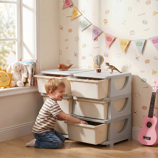 HOMCOM Cassettiera 6 Cassetti per Bambini 3-6 Anni con Bordi Arrotondati, in PP Bianco Crema, 75x37x56.5 cm | Aosom Italy