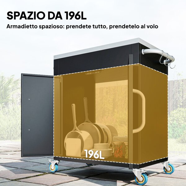 HOMCOM Carrello da Cucina in Acciaio Inox con Armadietto Contenitore e 6 Ganci, 86x50x86.5 cm, Nero | Aosom Italy