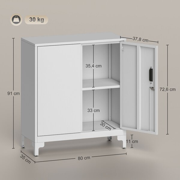HOMCOM Mobile da Ufficio Portadocumenti con 3 Ripiani, 2 Ante e Chiavi, 80x35x91 cm, Bianco | Aosom Italy