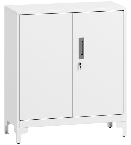 HOMCOM Mobile da Ufficio Portadocumenti con 3 Ripiani, 2 Ante e Chiavi, 80x35x91 cm, Bianco | Aosom Italy
