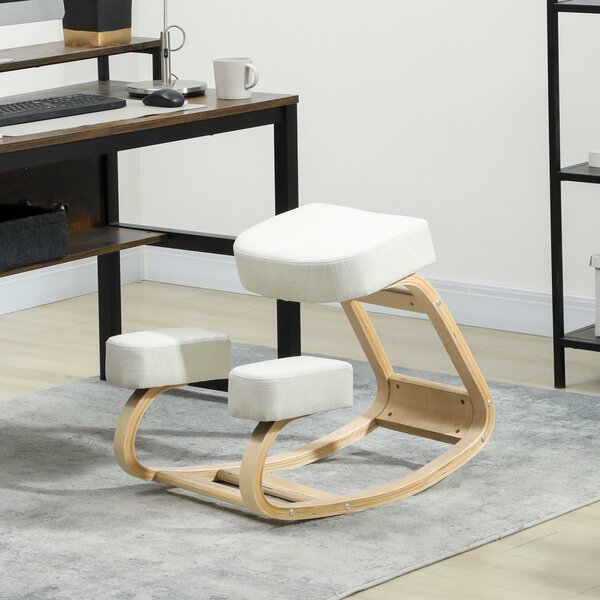 Vinsetto Sedia Ergonomica con Inginocchiatoio in Legno di Betulla e Cuscino, 51x69x58 cm, Crema | Aosom Italy