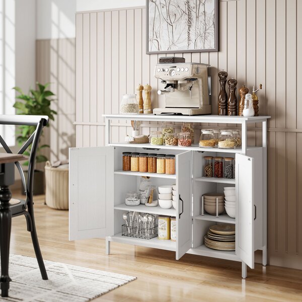 HOMCOM Credenza da Cucina con Ripiano Aperto e 2 Armadietti, in Legno e Acciaio, 100x35x88 cm, Bianco | Aosom Italy
