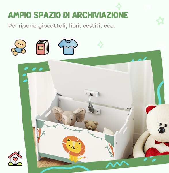 AIYAPLAY Baule Portagiochi con Coperchio per Bambini per Giocattoli e Vestiti, 60x37x39 cm, Verde | Aosom Italy