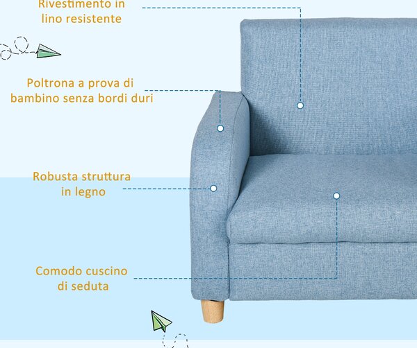 HOMCOM Poltrona per Bambini in Tessuto per Cameretta con Imbottitura, Max. 65 kg, 49x45x44 cm, Blu | Aosom Italy