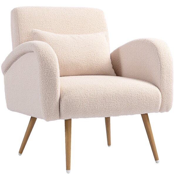 HOMCOM Poltrona per Salotto Moderna in Tessuto Teddy con Cuscino Lombare Sfoderabile, 77x77x83 cm, Beige | Aosom Italy