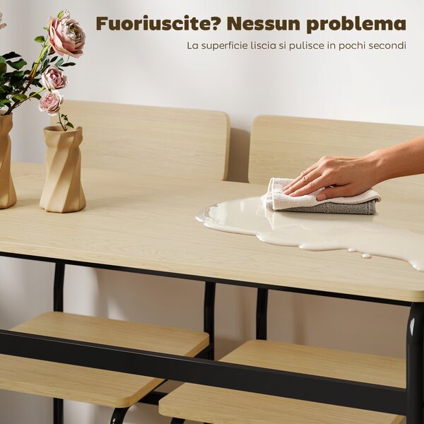 HOMCOM Set da Pranzo 5 Pezzi con Tavolo Rettangolare e 4 Sedie da Pranzo, in Legno e Metallo, Nero e color Legno | Aosom Italy