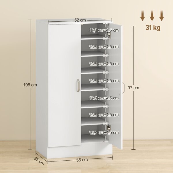 HOMCOM Armadio Scarpiera a 6 Ripiani Regolabili in Legno Bianco, 55x35x108 cm | Aosom Italy
