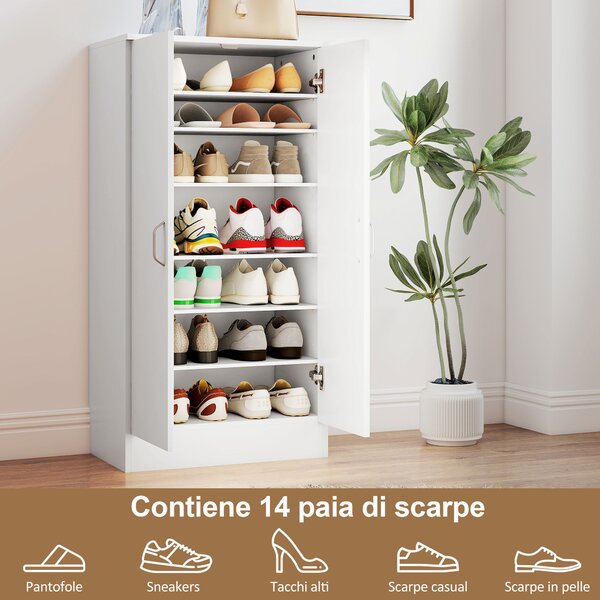 HOMCOM Armadio Scarpiera a 6 Ripiani Regolabili in Legno Bianco, 55x35x108 cm | Aosom Italy