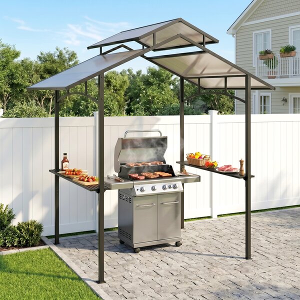 Outsunny Gazebo da Giardino per Barbecue, Doppio Tetto e Struttura in Acciaio con Mensole, 240x150x250cm, Nero|Aosom.it
