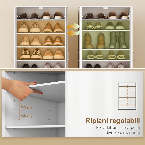 HOMCOM Armadio Scarpiera a 6 Ripiani Regolabili in Legno Bianco, 55x35x108 cm | Aosom Italy