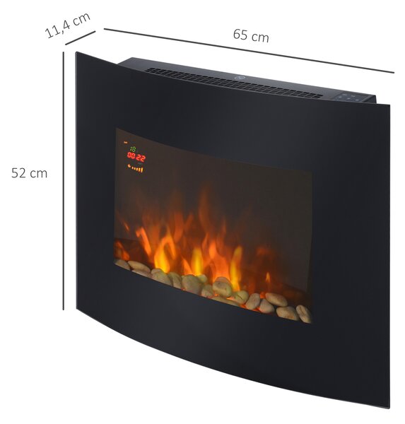 HOMCOM Camino Elettrico da Parete con 2 Livelli di Riscaldamento 900-1800W, Fiamma 7 Colori Regolabili e Telecomando, Nero | Aosom Italy