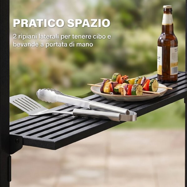 Outsunny Gazebo da Giardino per Barbecue, Doppio Tetto e Struttura in Acciaio con Mensole, 240x150x250cm, Nero|Aosom.it