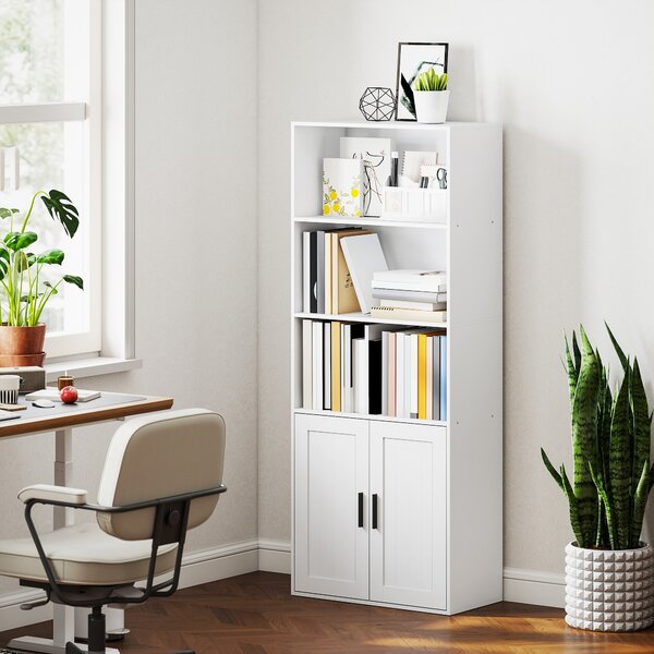 HOMCOM Libreria con Ripiani Aperti e Armadietto 2 Ante con Mensola Interna Regolabile, 60x30x145.5 cm, Bianco | Aosom Italy