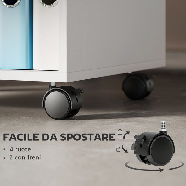 HOMCOM Mobile Porta Stampante con Ruote e 2 Ripiani Aperti in Legno, 40x35x55.5 cm, Bianco | Aosom Italy