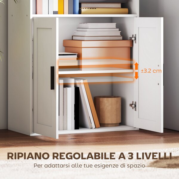 HOMCOM Libreria con Ripiani Aperti e Armadietto 2 Ante con Mensola Interna Regolabile, 60x30x145.5 cm, Bianco | Aosom Italy