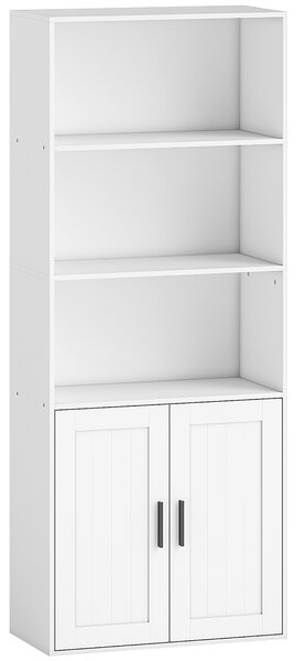 HOMCOM Libreria con Ripiani Aperti e Armadietto 2 Ante con Mensola Interna Regolabile, 60x30x145.5 cm, Bianco | Aosom Italy