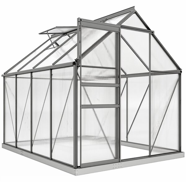 Outsunny Serra in Policarbonato e Alluminio con Finestra Apribile e Porta Scorrevole, 190x253x199 cm, Grigio Scuro | Aosom Italy