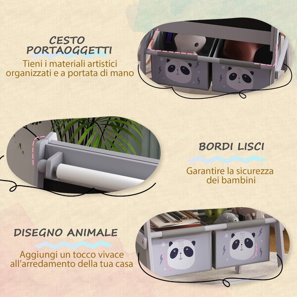 AIYAPLAY Lavagna per Bambini con Cavalletto 3 in 1 e 2 Contenitori, Età 3-8 anni, 54x46.5x93cm, Grigio | Aosom Italy