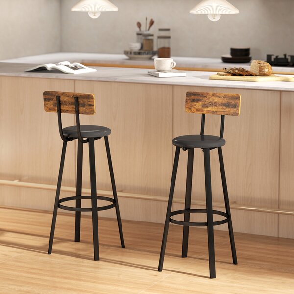 HOMCOM Set 2 Sgabelli da Bar Stile Industriale con Schienale, Seduta in Finta Pelle e Poggiapiedi, Marrone Rustico | Aosom Italy