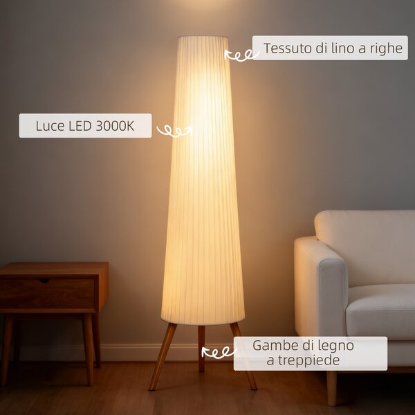 HOMCOM Lampada da Terra Treppiede con Interruttore a Pedale e Luminosità Regolabile, 46x46x153 cm, Bianco | Aosom Italy