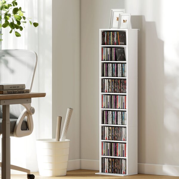 HOMCOM Scaffale Porta CD con 6 Ripiani Regolabili, Capacità di 260 CD/120 DVD, 33x24x140 cm, Bianco | Aosom Italy