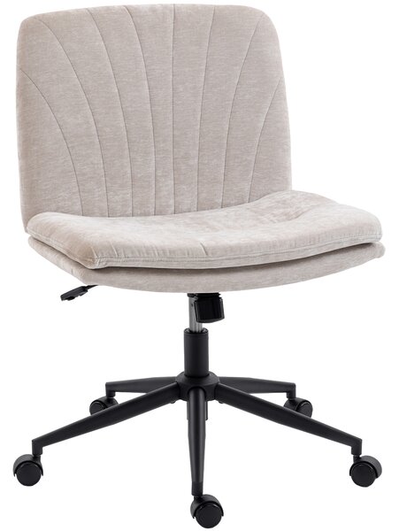 HOMCOM Sedia da Ufficio Regolabile, Inclinabile e Girevole, in Tessuto Chenille e Acciaio, 62x67x83-93 cm, Beige | Aosom Italy