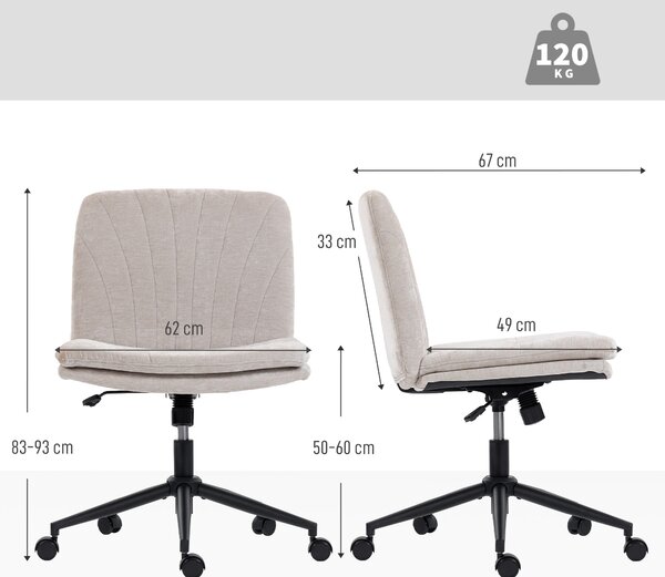 HOMCOM Sedia da Ufficio Regolabile, Inclinabile e Girevole, in Tessuto Chenille e Acciaio, 62x67x83-93 cm, Beige | Aosom Italy
