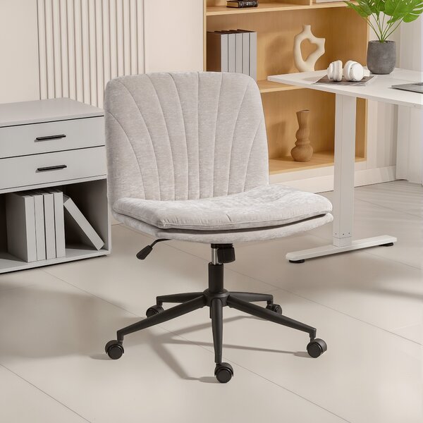 HOMCOM Sedia da Ufficio Regolabile, Inclinabile e Girevole, in Tessuto Chenille e Acciaio, 62x67x83-93 cm, Beige | Aosom Italy