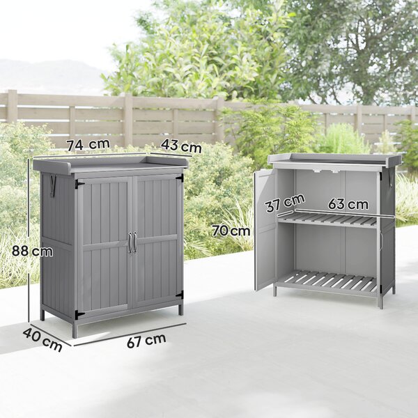 Outsunny Armadietto da Esterno, Capanno Porta Attrezzi con Mensola, in Legno con 2 Ante per Giardino, Patio, Grigio | Aosom Italy