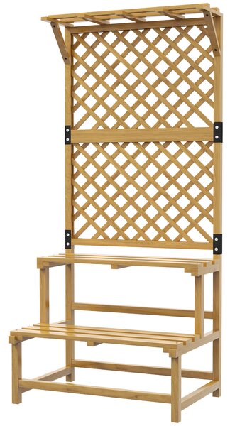 Outsunny Fioriera con Grigliato per Rampicanti, 2 Ripiani e Barra Superiore, in Legno di Abete, 75x50x166 cm, Giallo | Aosom Italy