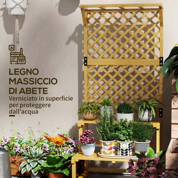 Outsunny Fioriera con Grigliato per Rampicanti, 2 Ripiani e Barra Superiore, in Legno di Abete, 75x50x166 cm, Giallo | Aosom Italy