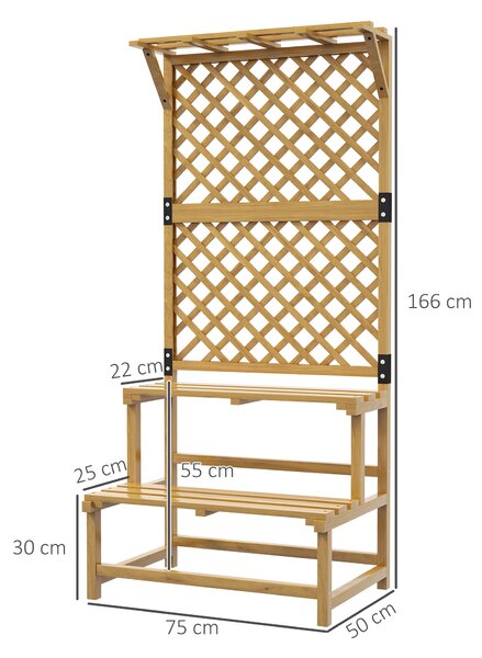 Outsunny Fioriera con Grigliato per Rampicanti, 2 Ripiani e Barra Superiore, in Legno di Abete, 75x50x166 cm, Giallo | Aosom Italy
