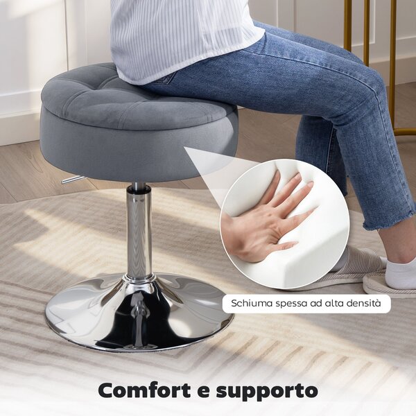 HOMCOM Sgabello da Bar con Altezza Regolabile e Vano Contenitore, Seduta Girevole Imbottita Senza Schienale, Grigio | Aosom Italy