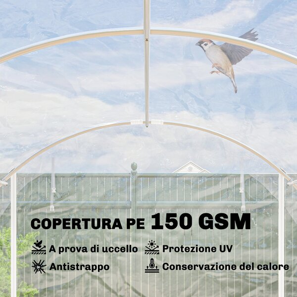 Outsunny Serra a Tunnel 3x4x2 m con Porte Avvolgibili, Telaio in Acciaio e Copertura in PE Anti-UV, Trasparente | Aosom Italy