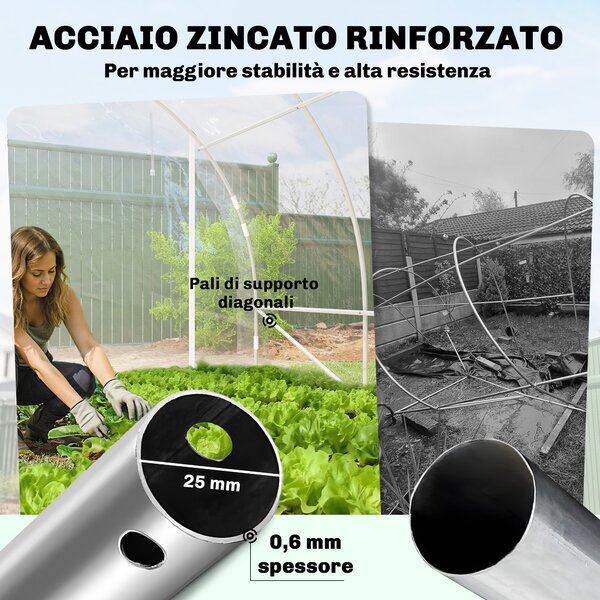 Outsunny Serra a Tunnel 3x4x2 m con Porte Avvolgibili, Telaio in Acciaio e Copertura in PE Anti-UV, Trasparente | Aosom Italy