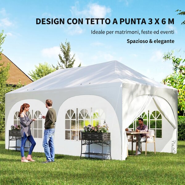 Outsunny Gazebo da Giardino Pieghevole 3x6 m con Pareti Rimovibili e Borsa di Trasporto, Bianco | Aosom Italy