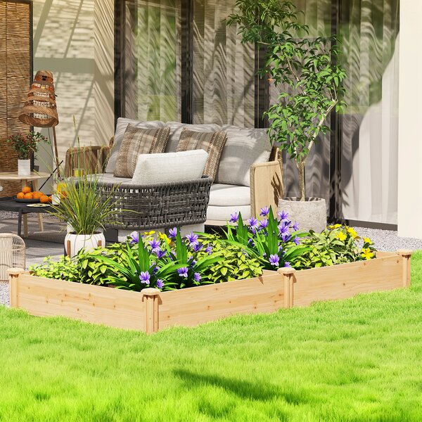 Outsunny Orto in Cassetta con Divisorio Centrale e Fondo Aperto, in Legno di Abete, 235x121x26 cm, color Legno | Aosom Italy