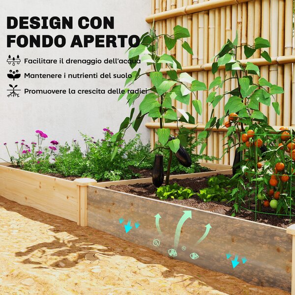 Outsunny Orto in Cassetta con Divisorio Centrale e Fondo Aperto, in Legno di Abete, 235x121x26 cm, color Legno | Aosom Italy