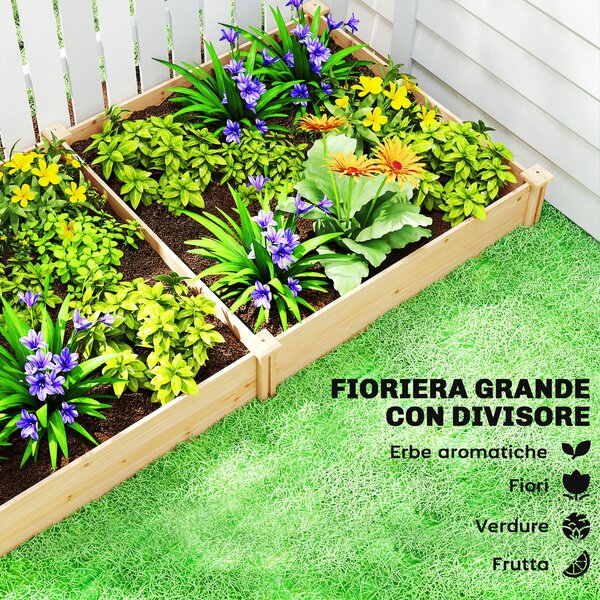 Outsunny Orto in Cassetta con Divisorio Centrale e Fondo Aperto, in Legno di Abete, 235x121x26 cm, color Legno | Aosom Italy