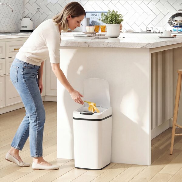 HOMCOM Cestino Rifiuti da 12L a Infrarossi con Secchio Rimovibile, in Acciaio Inox, ABS e PP, 28x22x41 cm, Bianco | Aosom Italy